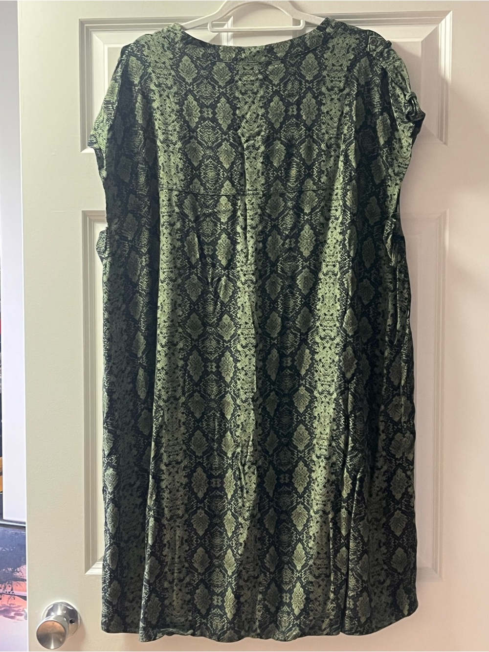 Anthropologie A+ 2X Green Black Snake Print V-Neck Shift Dress Boho - Picture 3 of 8